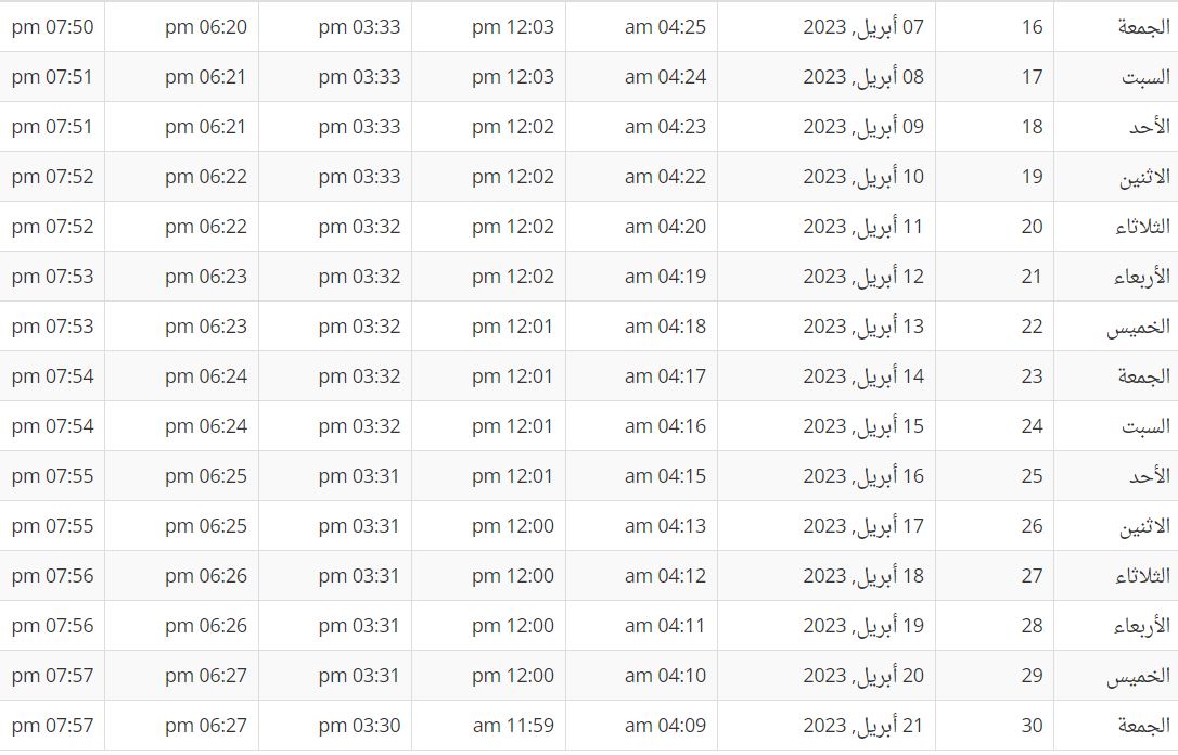  امساكية رمضان 2023 في السعودية